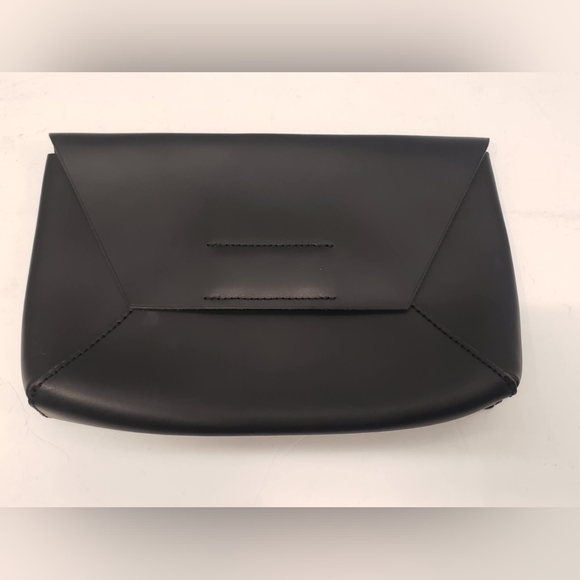 J Crew Black Leather Envelope Clutch Bag - Picture 1 of 8